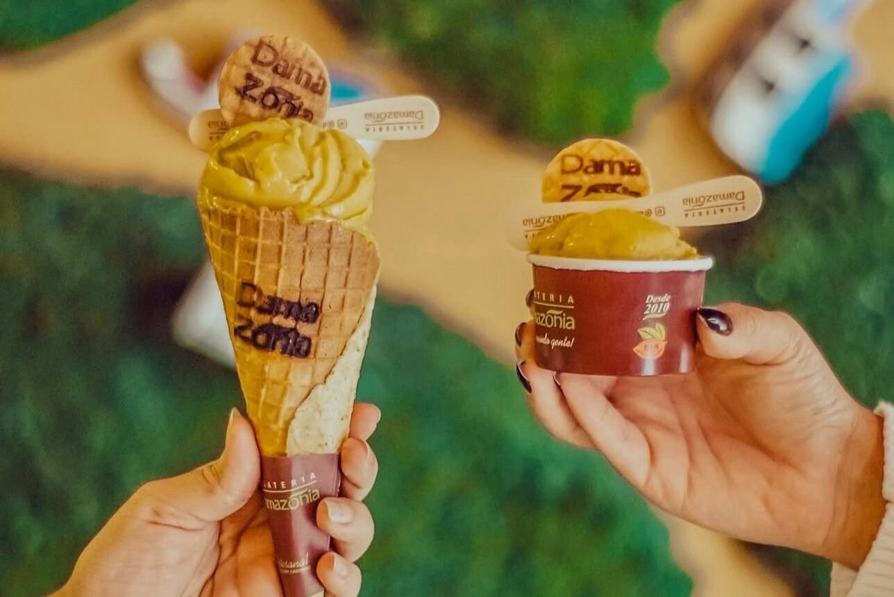 Açaí nativo, cupuaçu, bacuri e taperebá são alguns dos sabores do Norte que o público pode saborear na Gelateria Damazônia | Foto: Divulgação